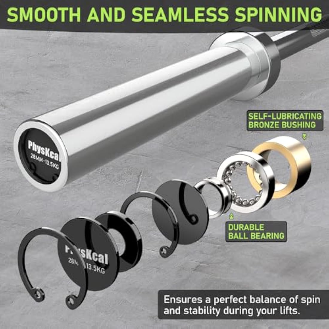 PhysKcal Olympic EZ Curl Bar | 4ft-6ft Steel Barbell for 2" Weight Plates