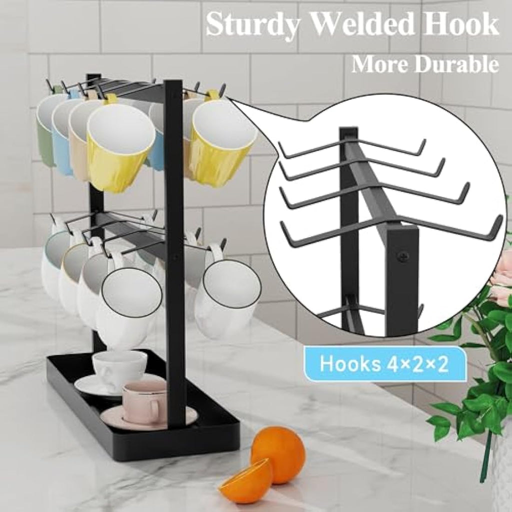 YUMORE Coffee Mug Holder Stand | 16 Hook 2-Tier Metal Countertop Organizer