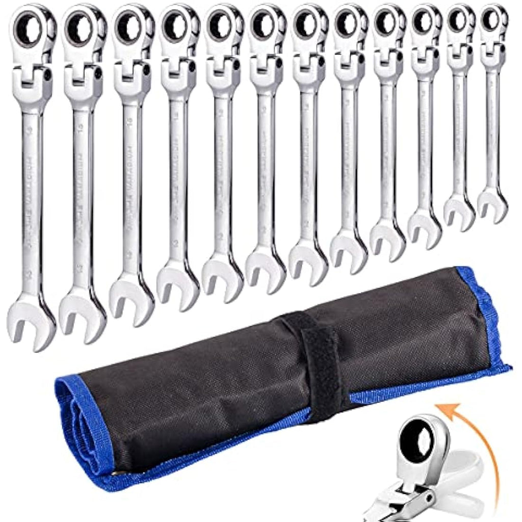 Qnkaa 12pc Metric Flex Head Ratchet Spanner Set | 8-19mm Chrome Vanadium