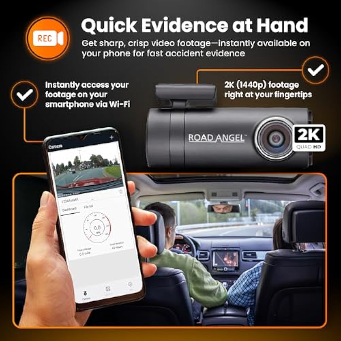 Road Angel Halo Drive 2K Dash Cam – Front Car Camera with Night Vision