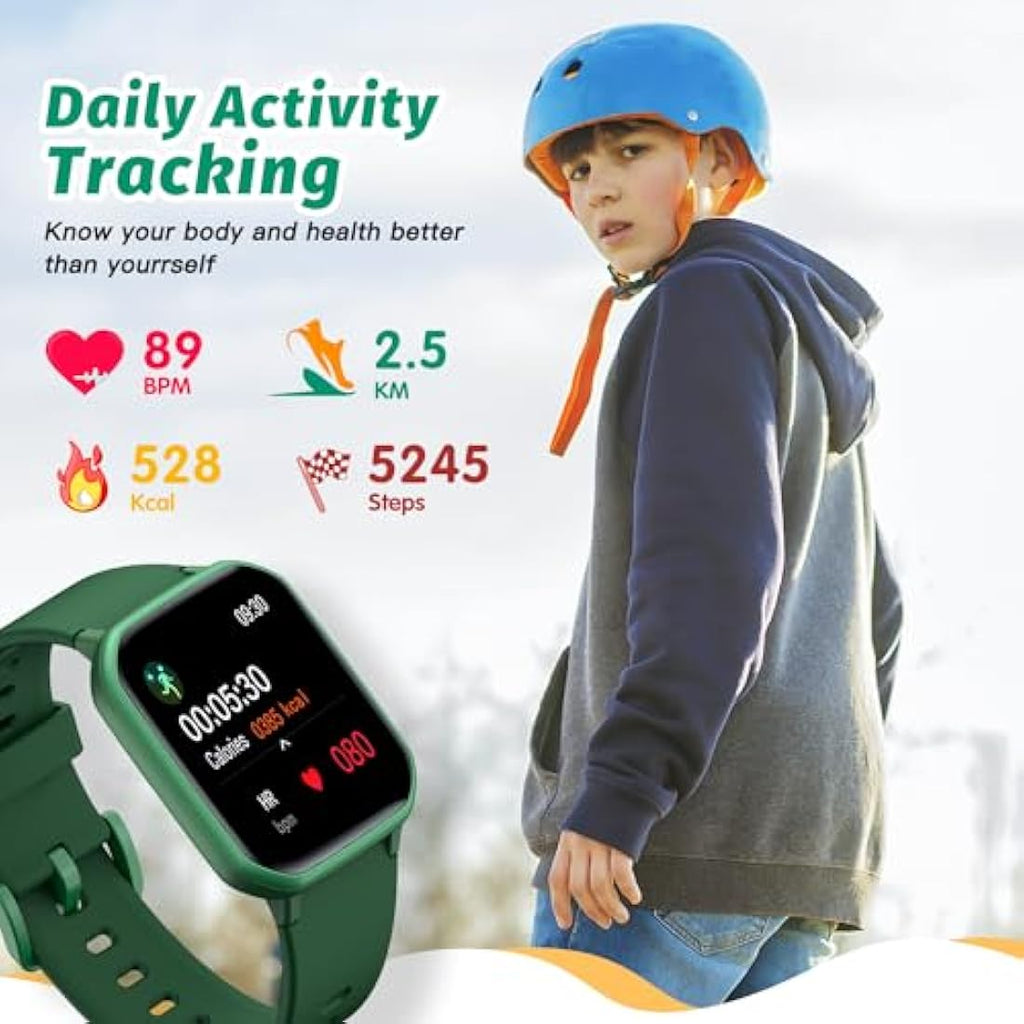 Jolof Store Kids Smart Watch – IP68 Waterproof Fitness Tracker (Green)