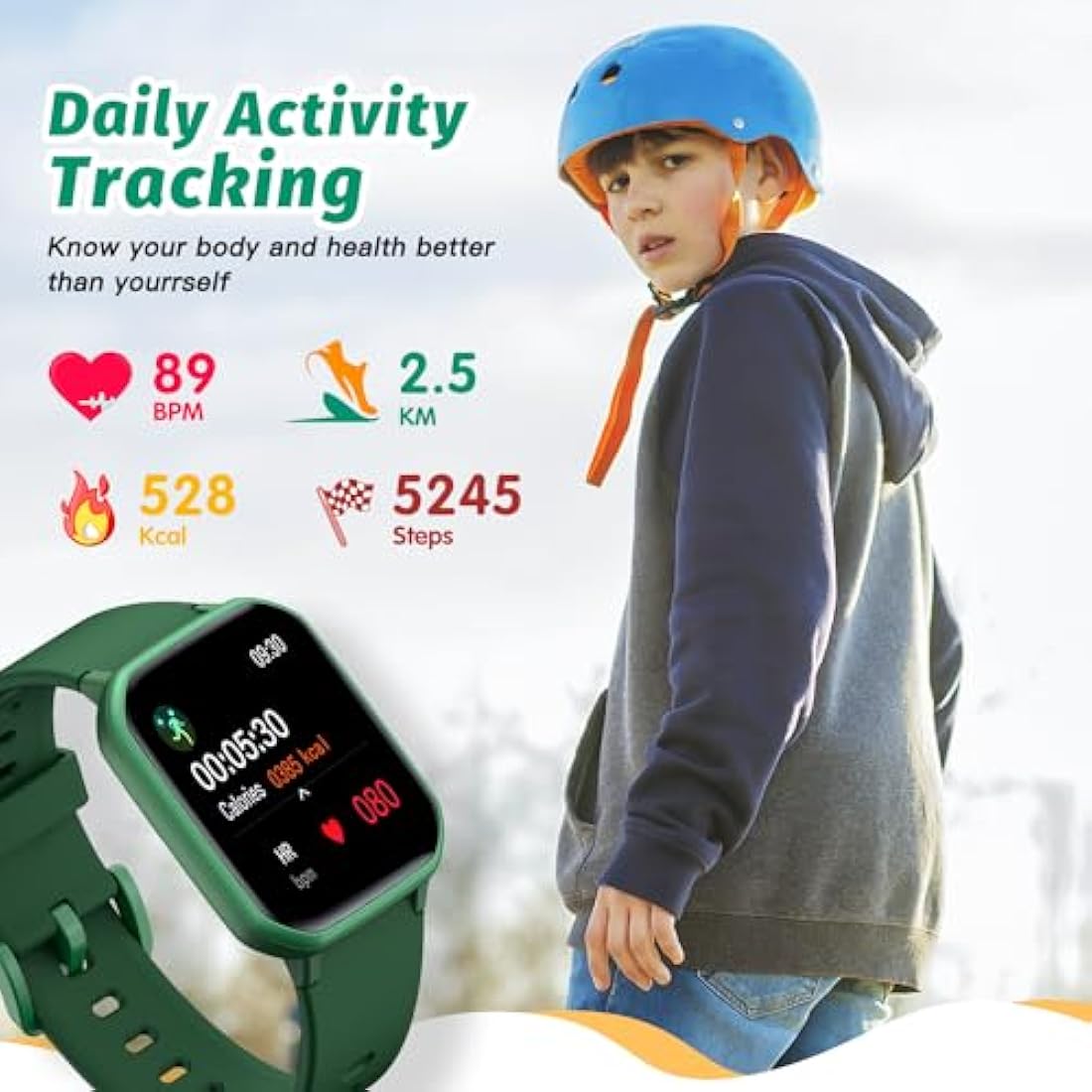 Jolof Store Kids Smart Watch – IP68 Waterproof Fitness Tracker (Green)
