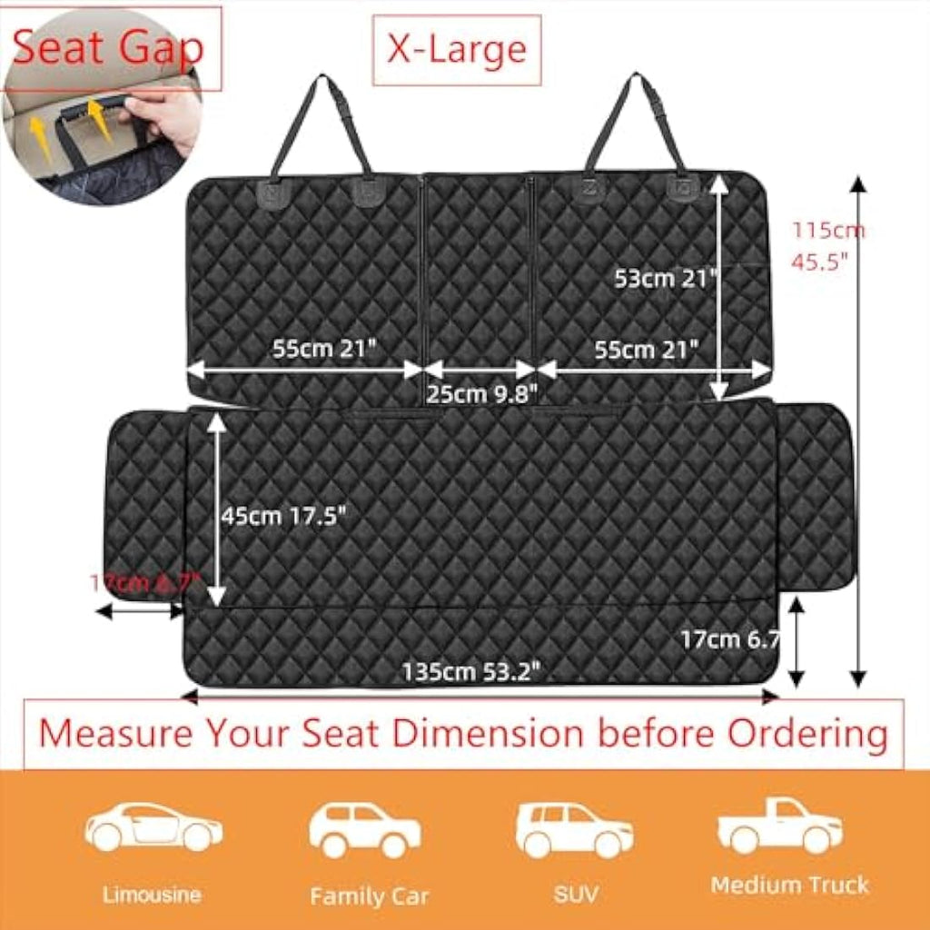 Dog Car Seat Cover | Waterproof Back Seat Protector, XL Black