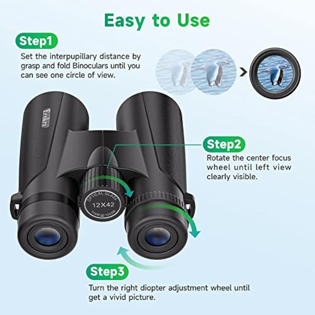 Ecokra 12x42 HD Binoculars – High Power Waterproof Optics for Bird Watching