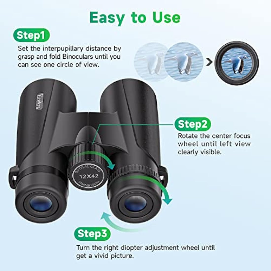 Ecokra 12x42 HD Binoculars – High Power Waterproof Optics for Bird Watching