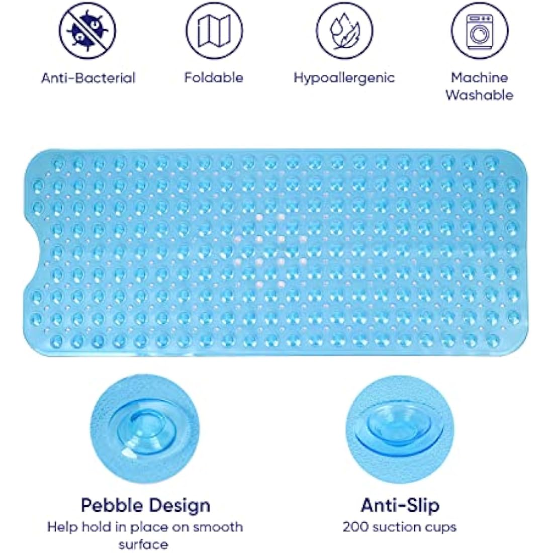 Jolof Store Non-Slip Bath Mat – Anti-Mould PVC Shower Mat with Suction Cups