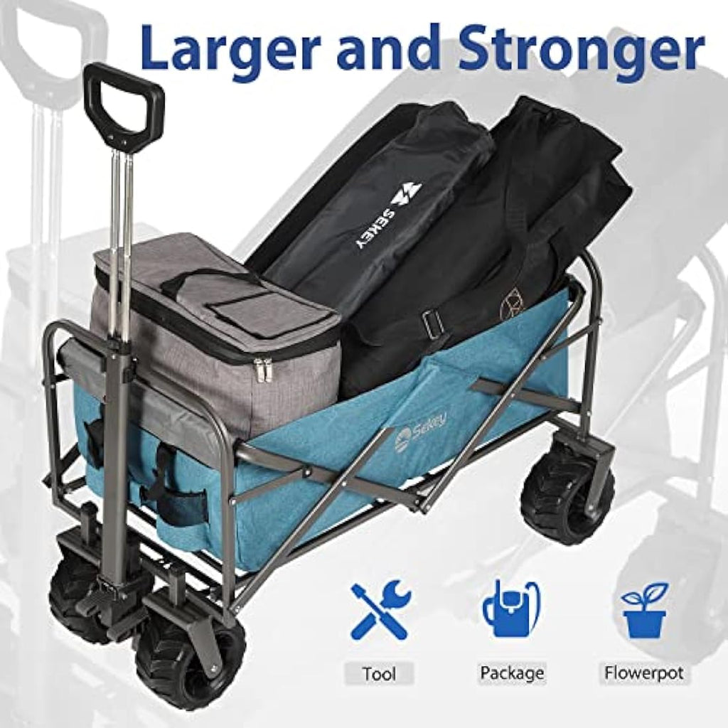 Sekey Heavy-Duty Folding Wagon | All-Terrain Beach Cart, 440lb Capacity