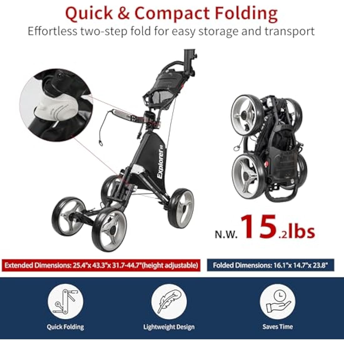 Caddytek Explorer V8 4-Wheel Golf Push Cart – Lightweight Aluminum