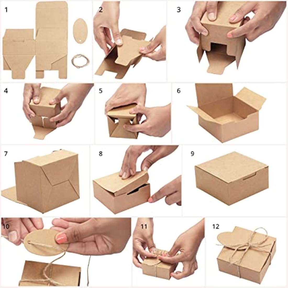 Belle Vous Brown Kraft Gift Boxes with Lids - 50 Pack Small Wedding Favours