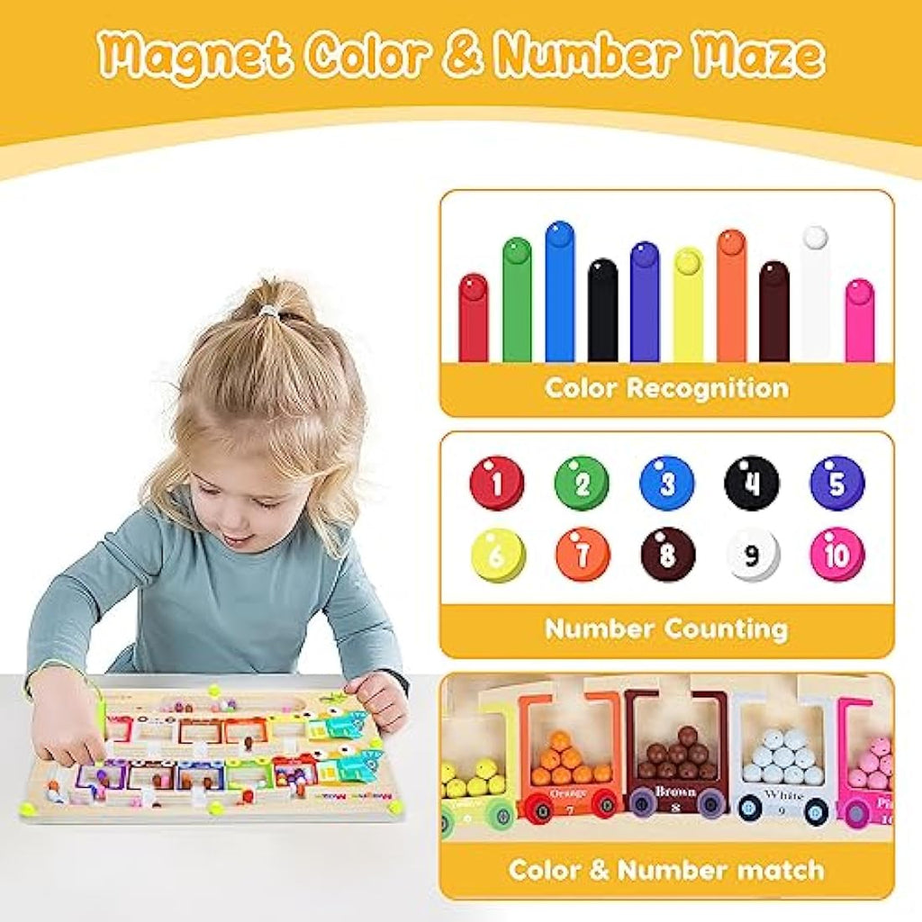 Pincush Magnetic Color and Number Maze – Montessori Wooden Counting Toy