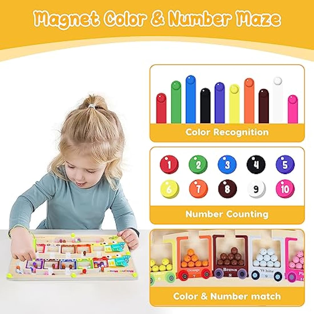 Pincush Magnetic Color and Number Maze – Montessori Wooden Counting Toy