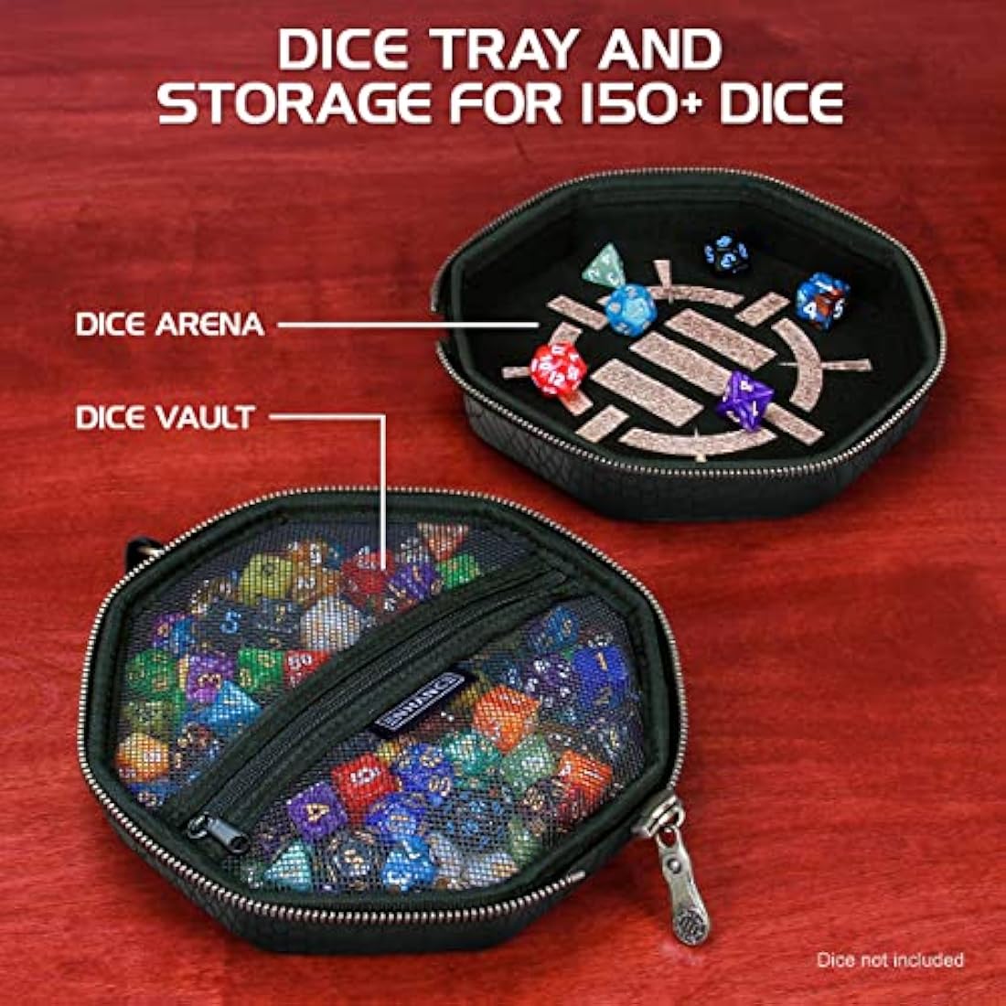 ENHANCE DnD Dice Tray and Case | 150 Dice Storage Holder - Dragon Black