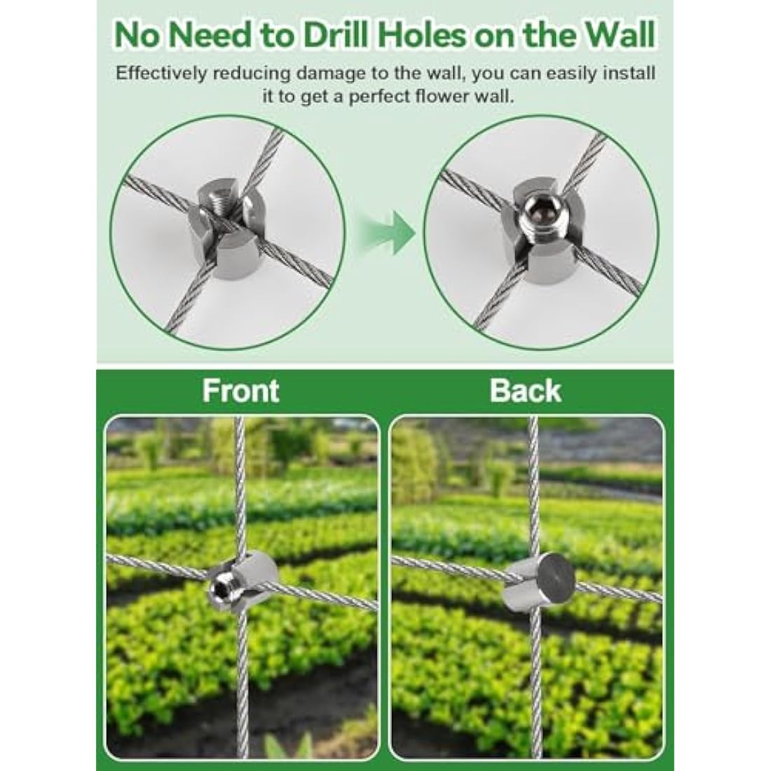 Kalolary 30M Stainless Steel Garden Wire Trellis Kit for Climbing Plants