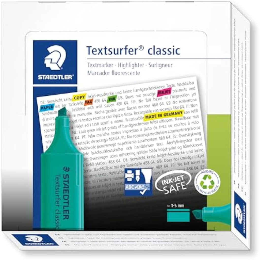 Staedtler Textsurfer Classic Highlighter – Turquoise InkJet Safe (10 Pack)