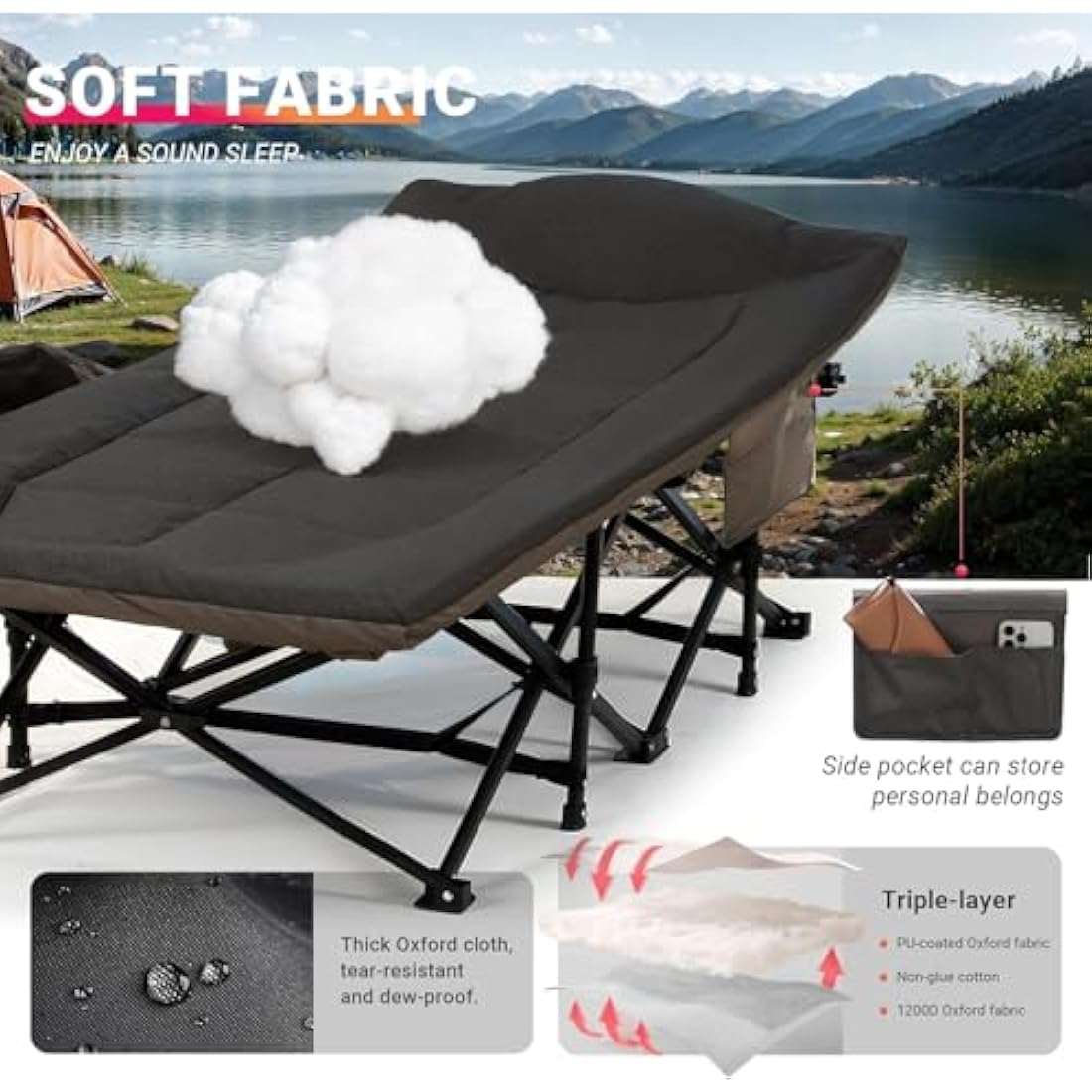 Overmont 28" Extra Wide Folding Camping Cot – Padded Heavy Duty Bed