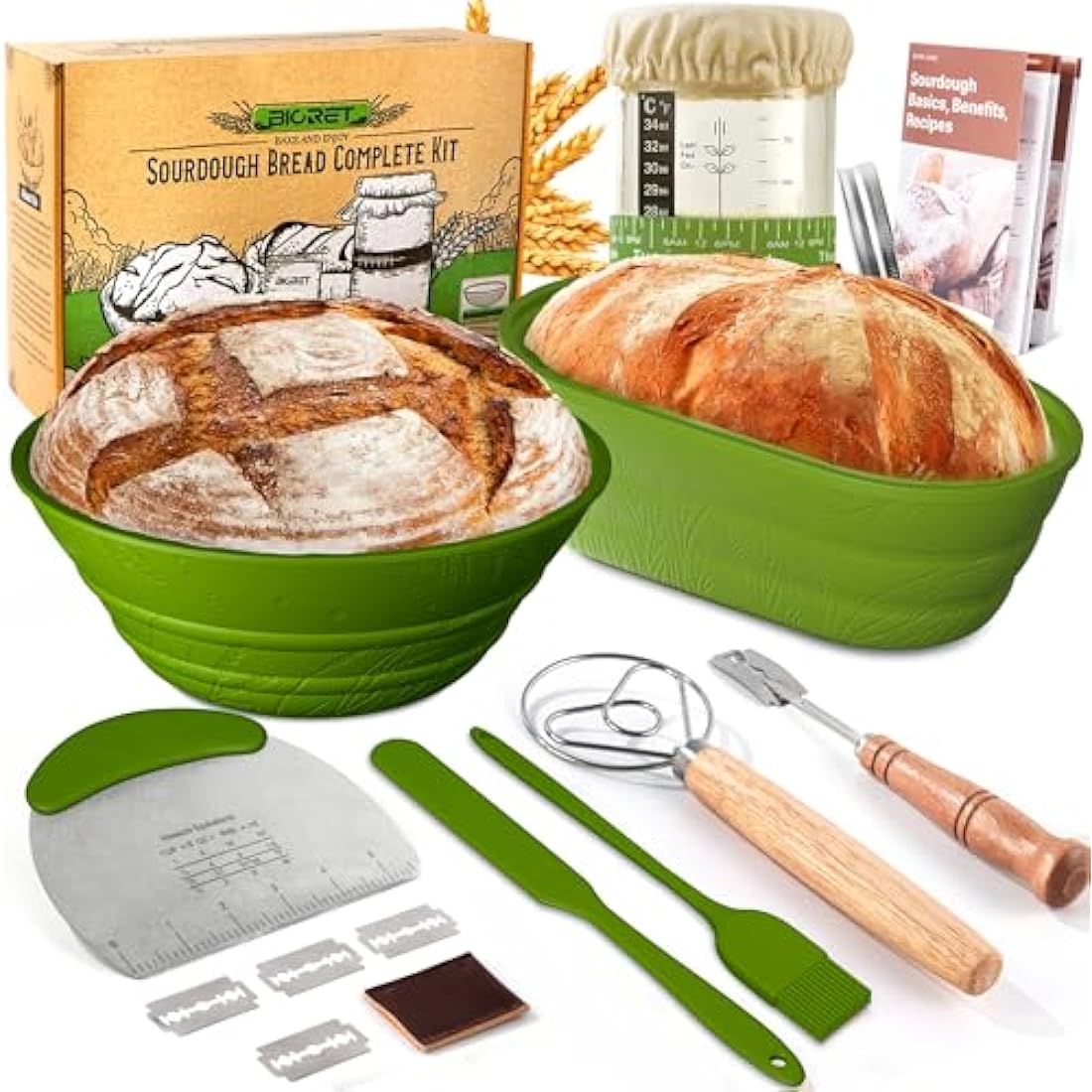 Jolof Store Sourdough Starter Kit with Silicone Bread Proofing Baskets