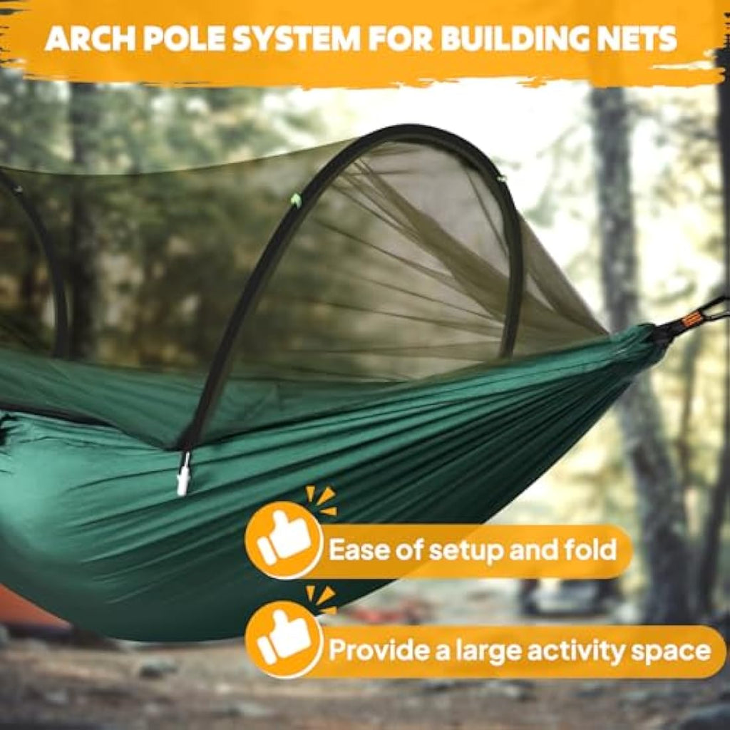 NatureFun Camping Hammock with Pop-up Bug Net | Parachute Nylon 300kg