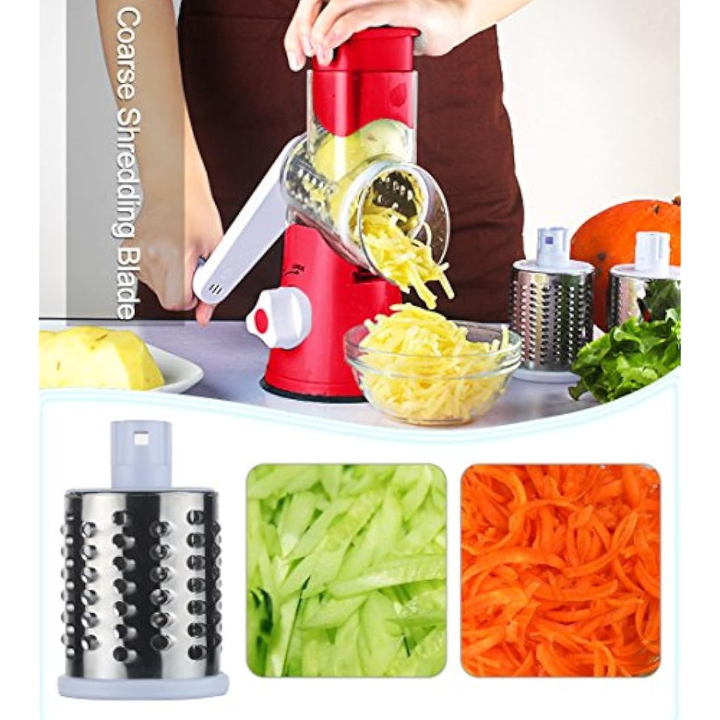 Ourokhome Rotary Cheese Grater - 3-Blade Vegetable Slicer & Chopper, Red