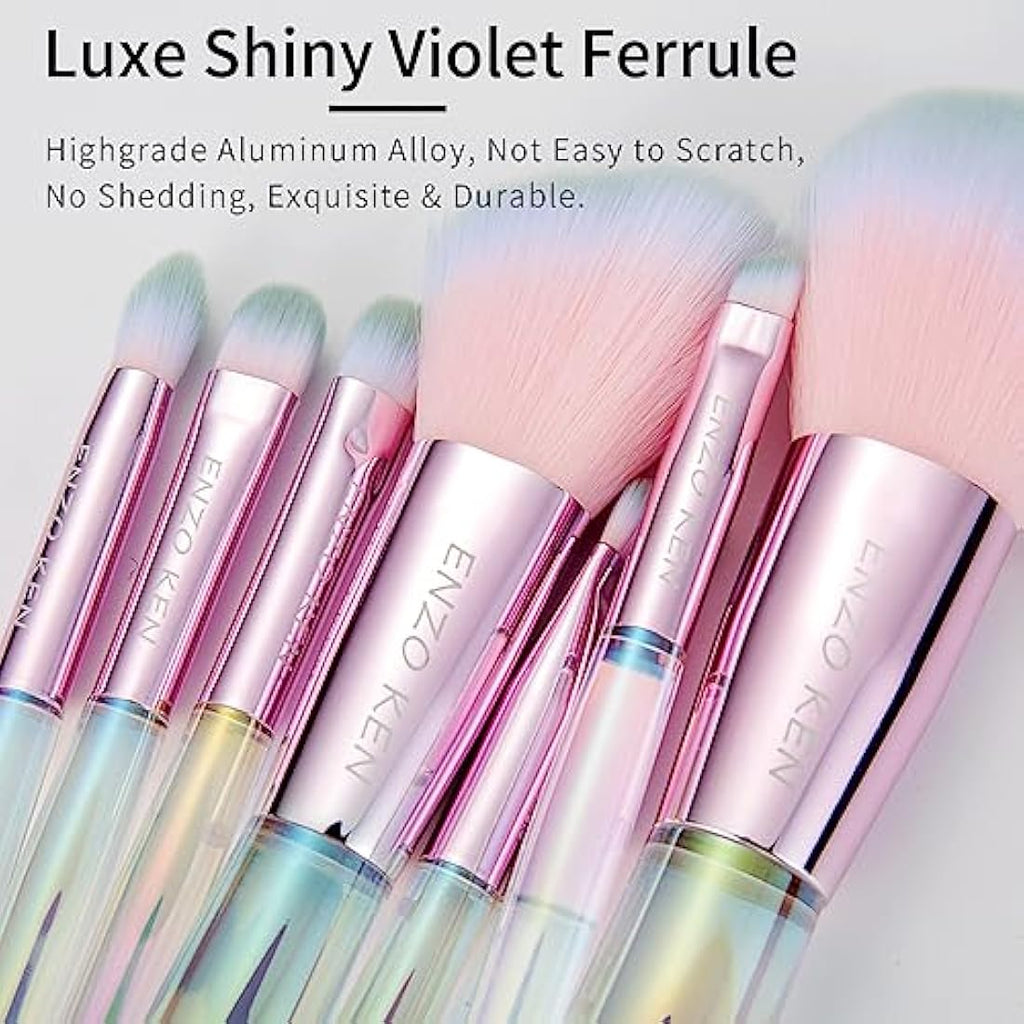 ENZO KEN Rainbow Crystal Makeup Brush Set | Professional Vegan 10pc Kit