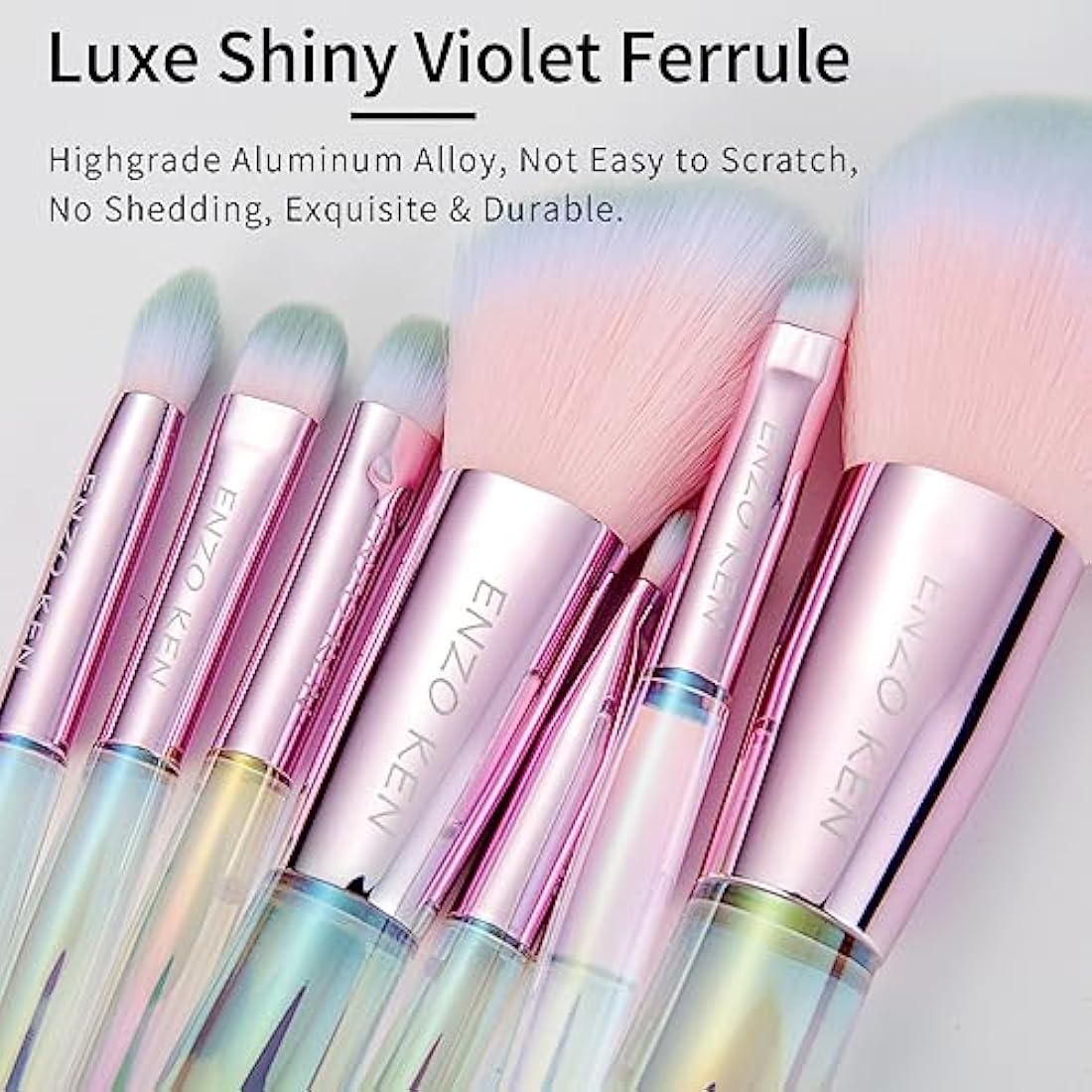 ENZO KEN Rainbow Crystal Makeup Brush Set | Professional Vegan 10pc Kit