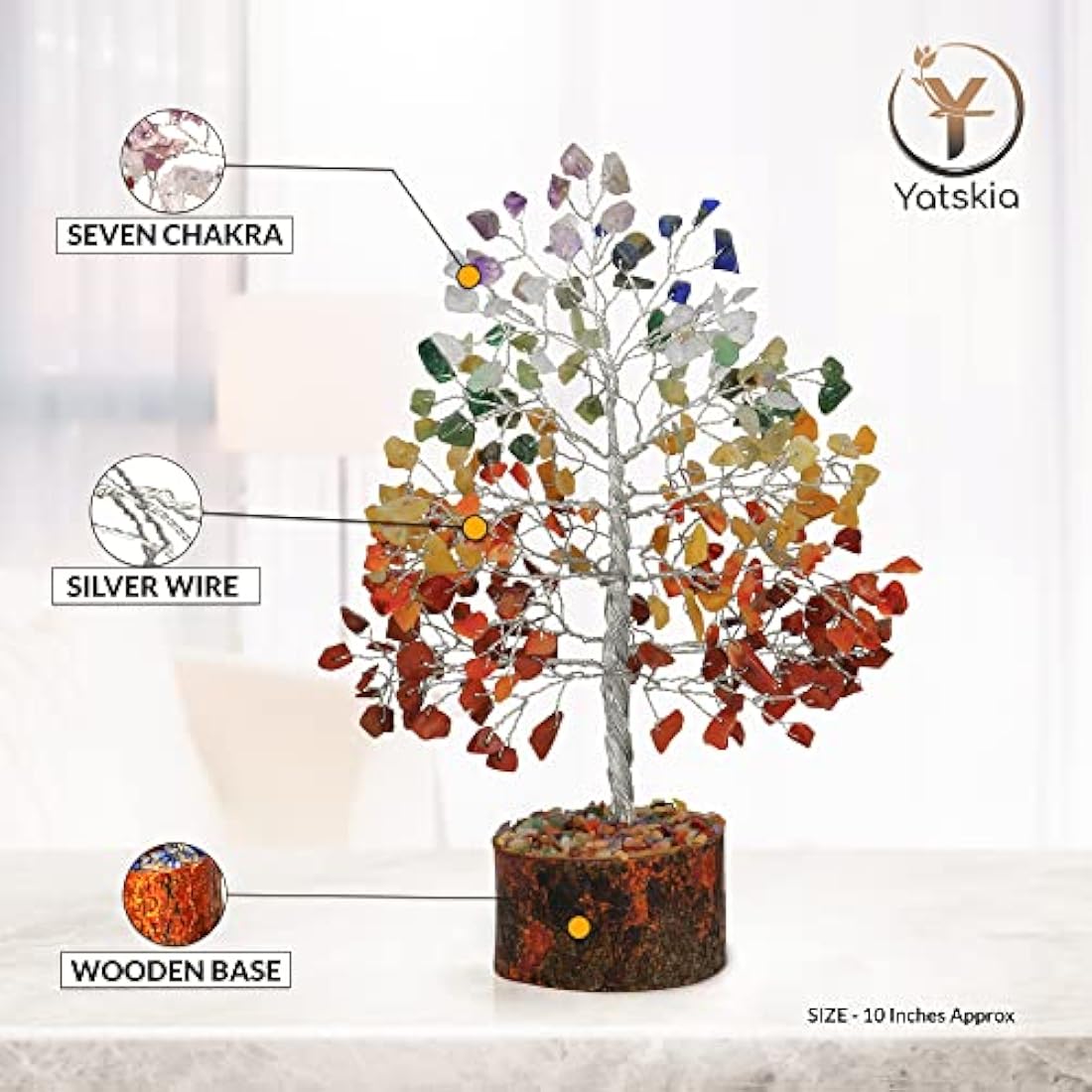 7 Chakra Crystal Tree of Life – 10" Feng Shui Gemstone Bonsai