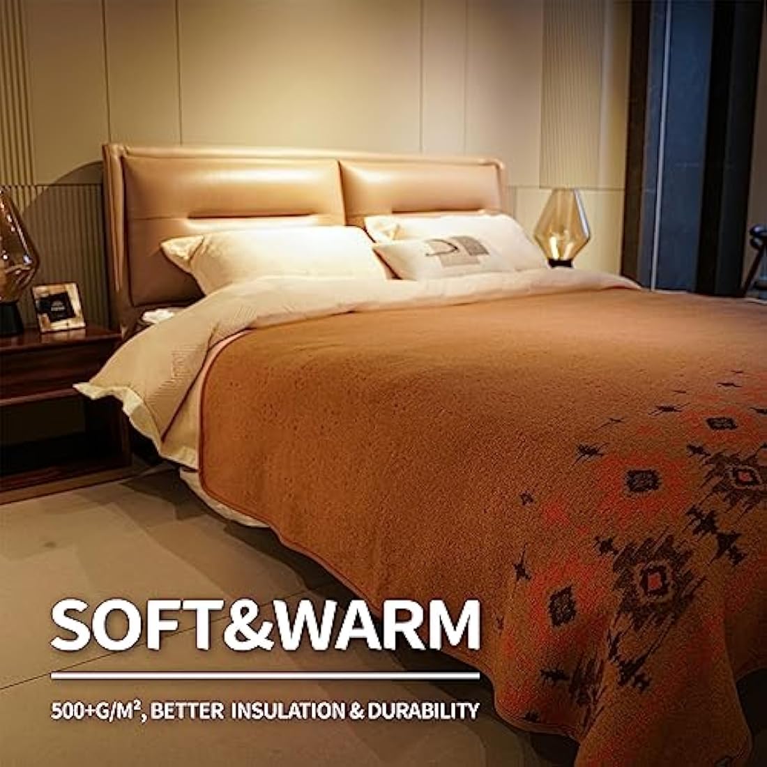 Acushla Merino Wool Camp Blanket – Large Washable Thermal Throw, Khaki