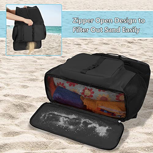 Fasrom Mesh Beach Backpack | Sandproof Bottom Gym & Swim Bag - Black