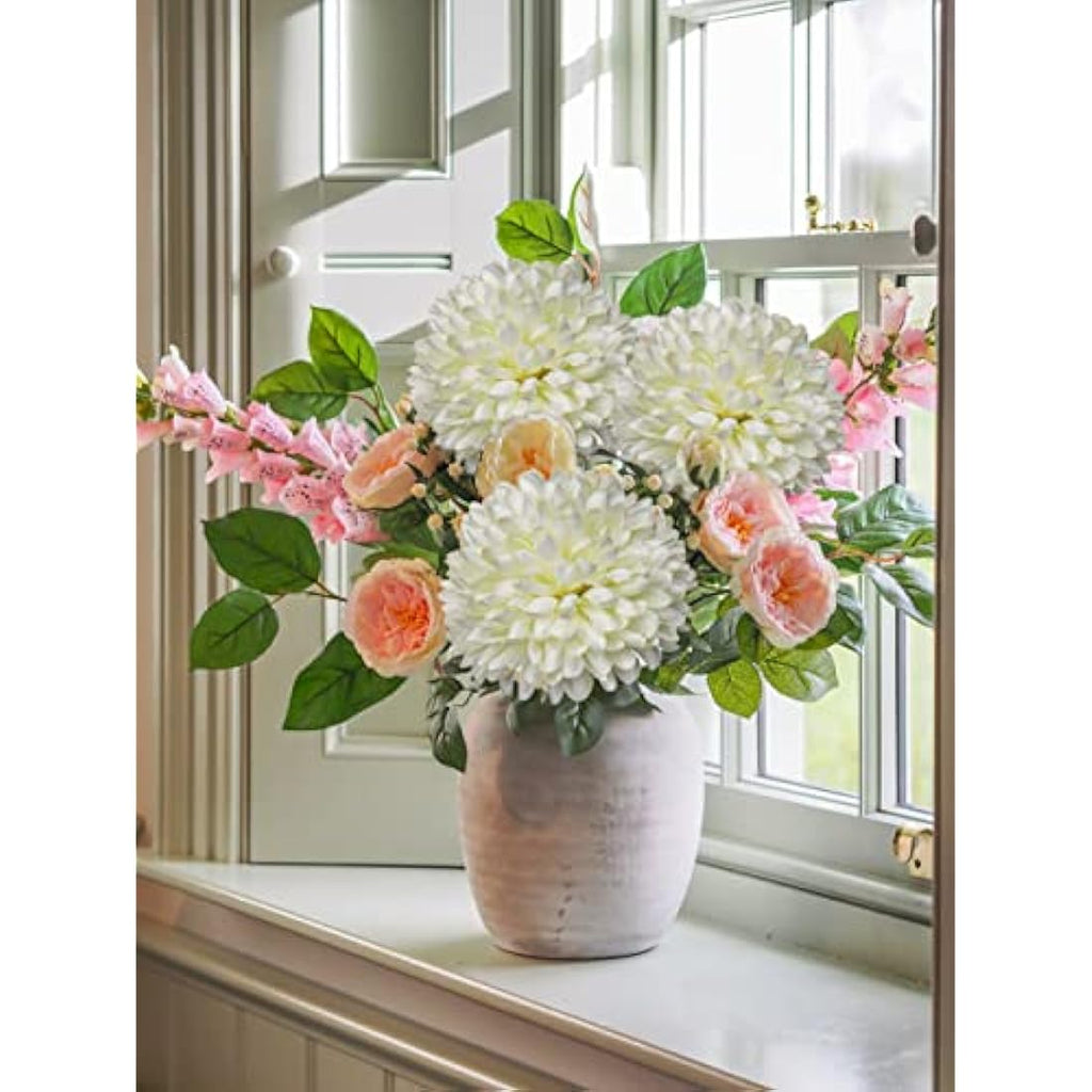 Large White Silk Chrysanthemum Flowers - 4 Pcs Faux Ball Flowers