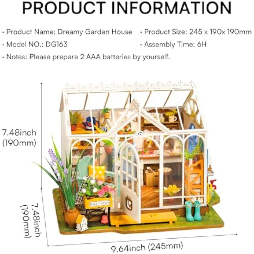 Rolife Dreamy Garden Miniature Dollhouse Kit - Wooden DIY House with LED