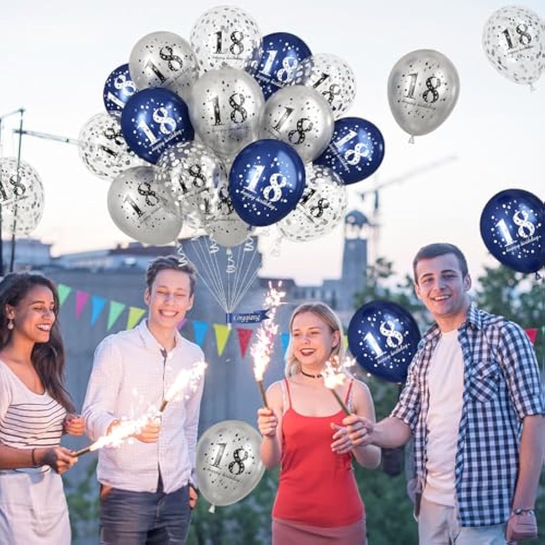 Jolof Store 18th Birthday Balloons – 15pc Navy Blue & Silver Party Decor