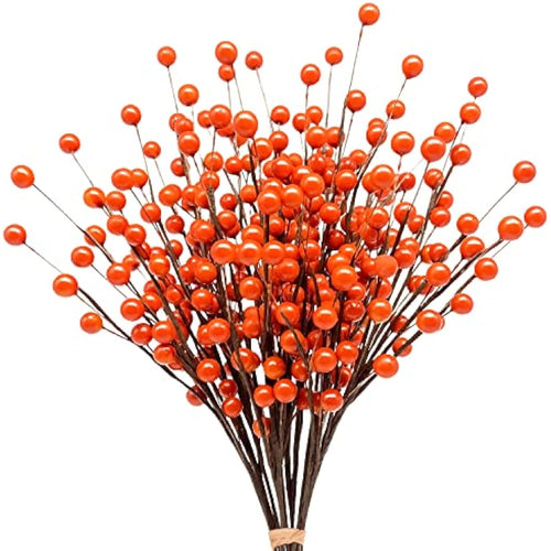 Jolof Store 10 Pcs Artificial Orange Holly Berries for Fall Decor
