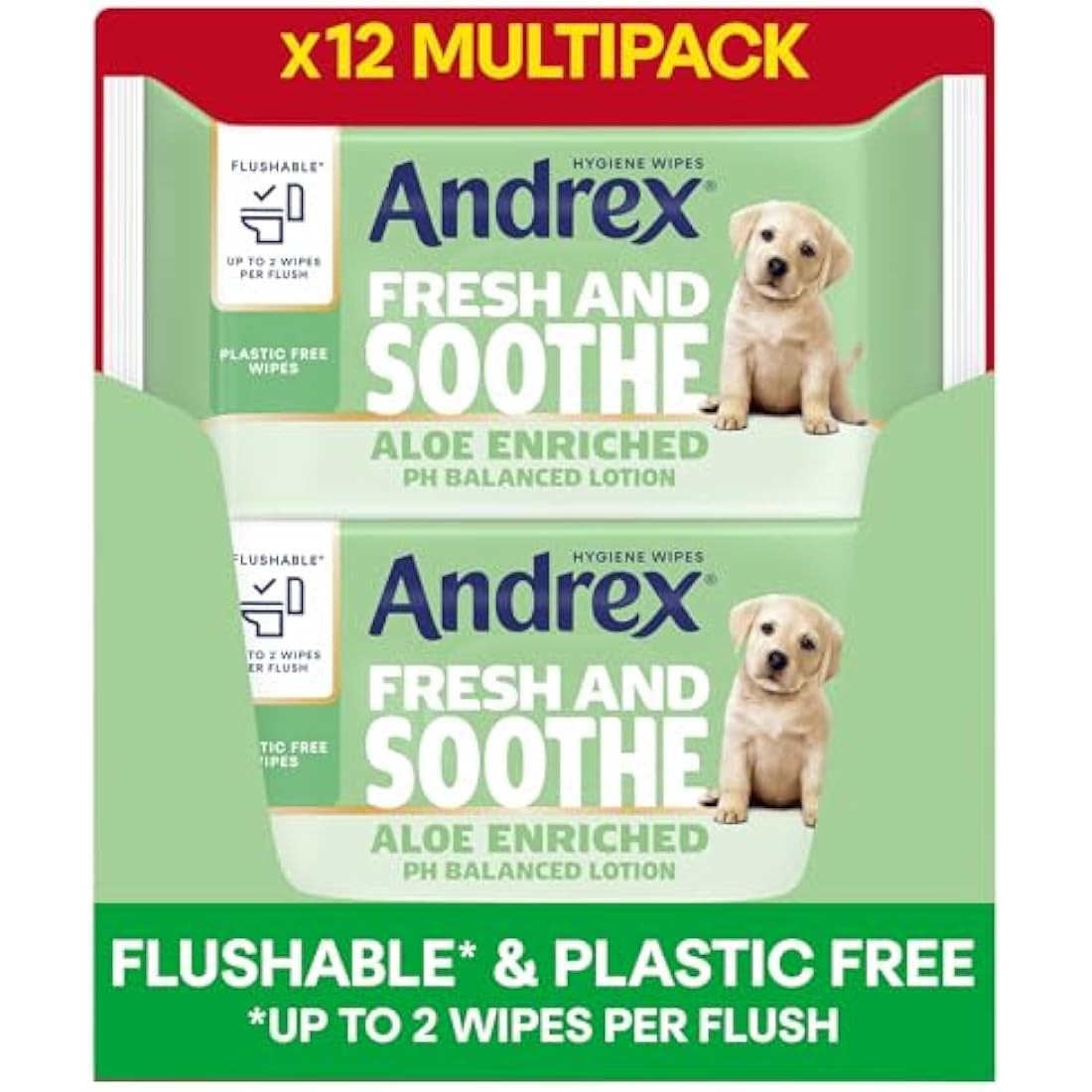 Andrex Fresh and Soothe Flushable Hygiene Wipes | 12 Packs (432 Sheets)