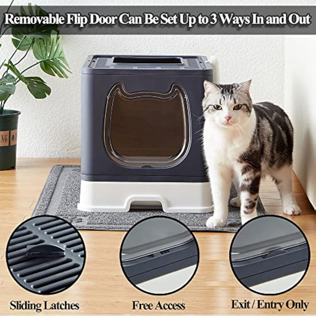 Vealind Top Entry Cat Litter Box with Drawer and 3-Way Locking Door