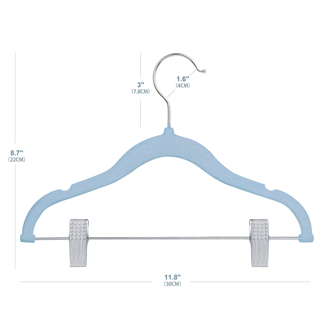 ManGotree 11.8'' Baby Velvet Hangers with Movable Clips 16 Pack Blue