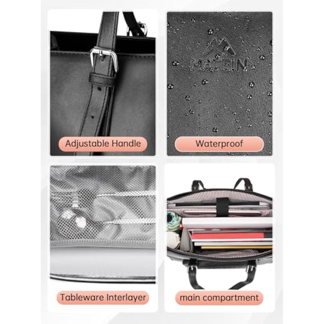 MATEIN 15.6 Inch Laptop Tote Bag with Insulated Lunch Compartment | Black