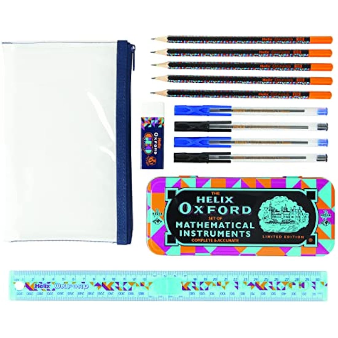 Helix Oxford Geo Maths and Stationery Set – Orange Geometric Design