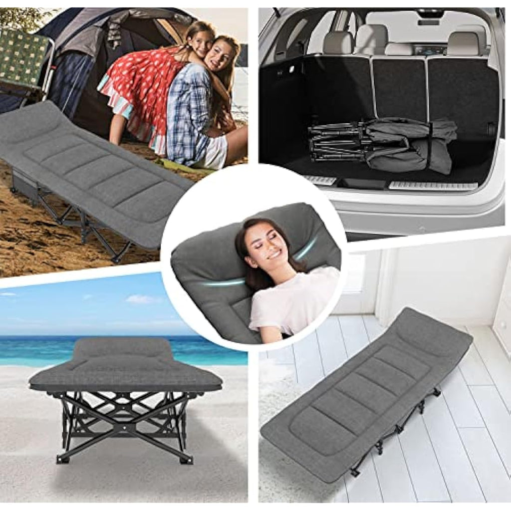 ATORPOK Folding Camping Cot with Cushion and Pillow – Heavy Duty 450lbs