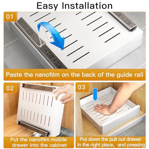 SAYZH Pull Out Cabinet Organizer | No-Drill Sliding Kitchen Drawer - White