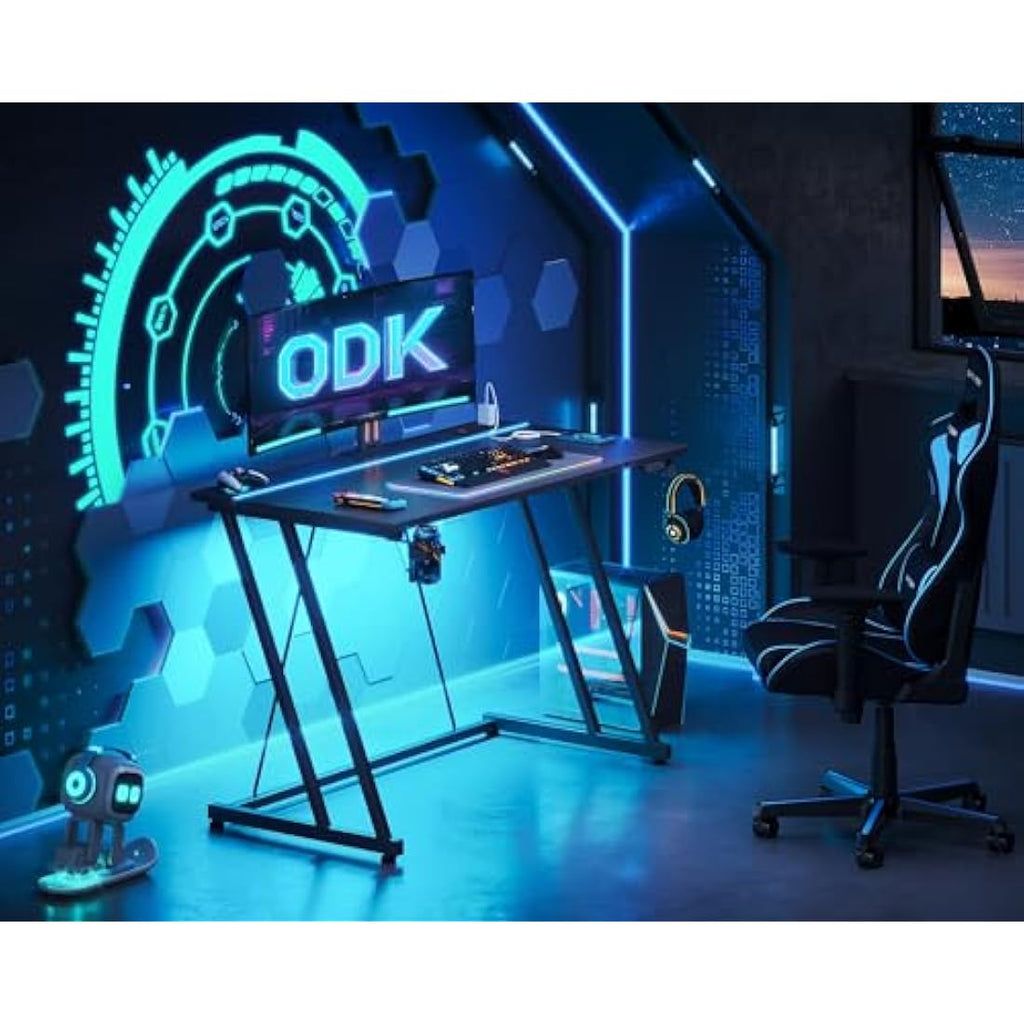 ODK Gaming Desk with LED Lights, Power Outlet & Cup Holder – 100cm