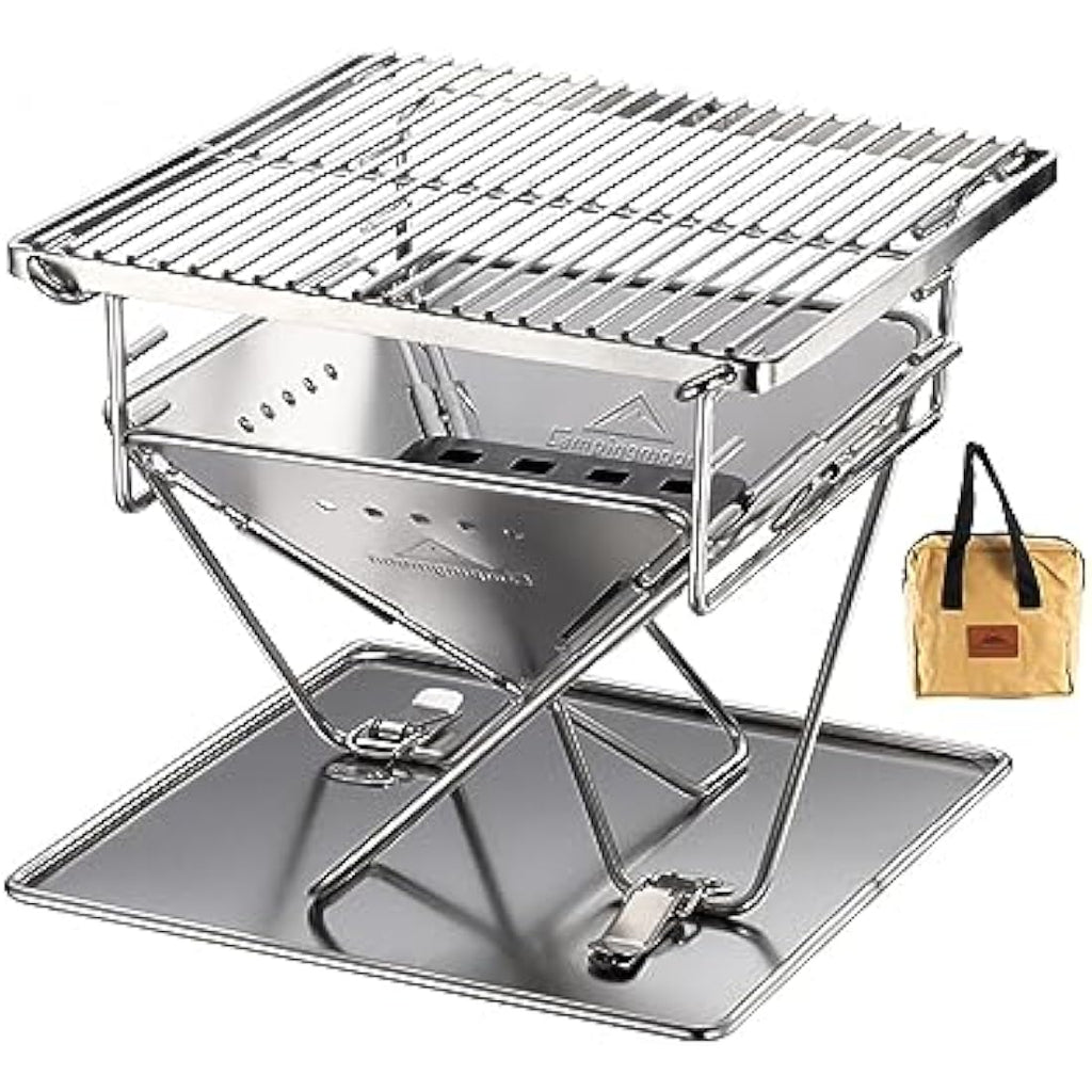 Campingmoon Portable Tabletop Charcoal Grill | Stainless Steel Mini Fire Pit