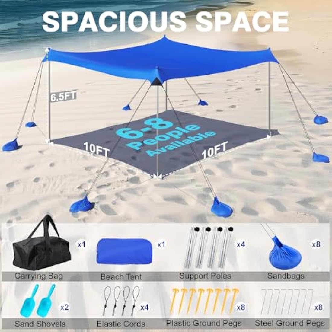 Rhino Valley 10x10ft Beach Tent – 8 Person UPF 50+ Lycra Sun Shelter