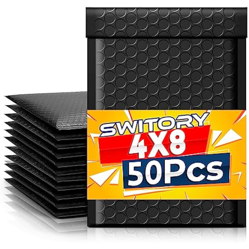 Switory Black Poly Bubble Mailers – 4x7 Inch Padded Envelopes, 50 Pack