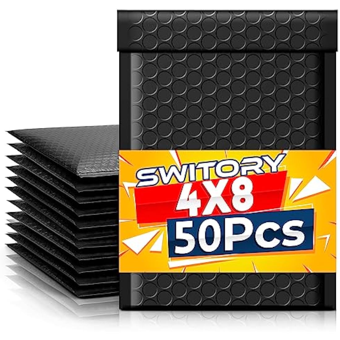 Switory Black Poly Bubble Mailers – 4x7 Inch Padded Envelopes, 50 Pack