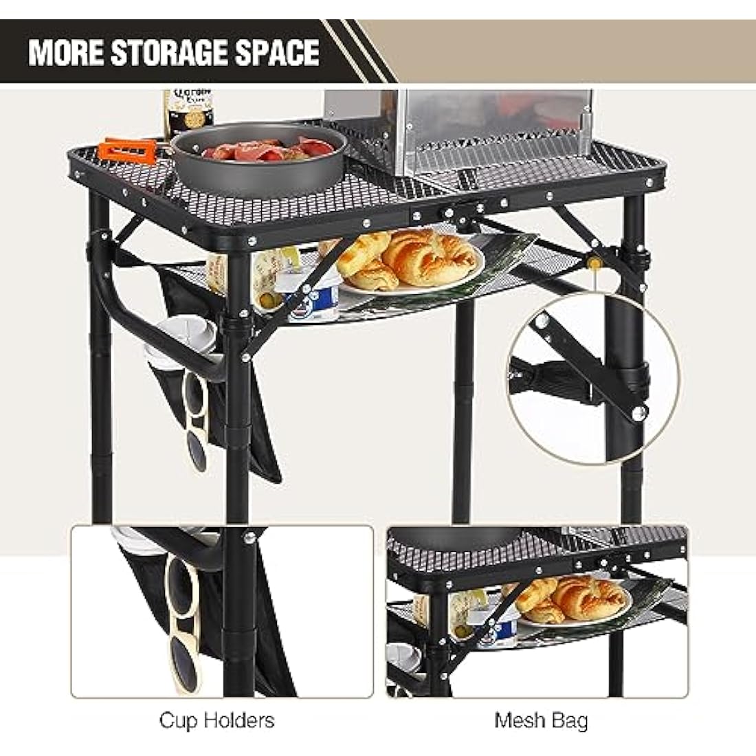 REDCAMP 2ft Folding Camping Table | Adjustable Height Aluminum Grill Table