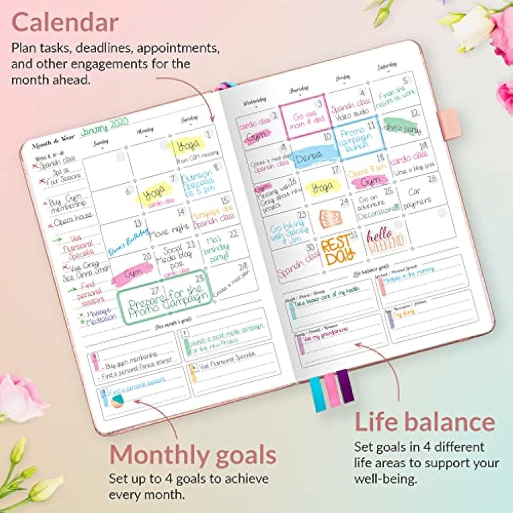 GoGirl Undated Weekly Planner – A5 Eco-Leather Goal Journal, Rose Gold