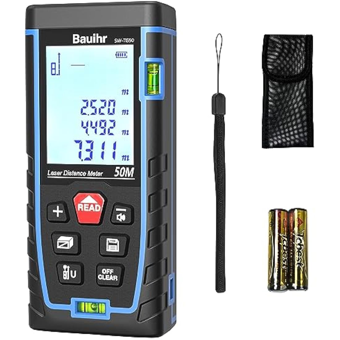 Bauihr Laser Measure Device | 165ft Distance Meter with 2 Bubble Levels