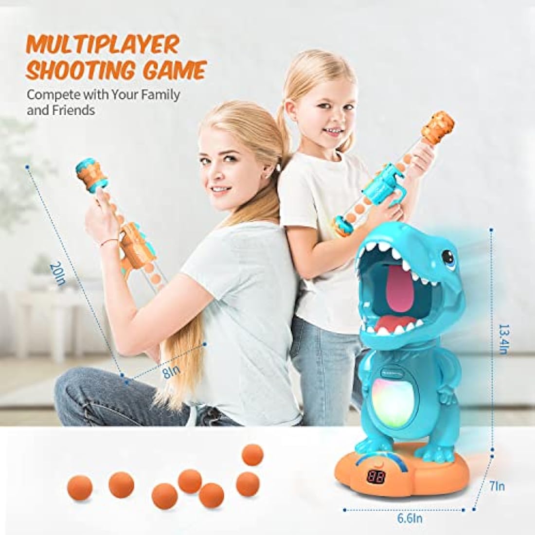 EagleStone Dinosaur Shooting Toy - Electronic Target with 2 Air Pump Guns