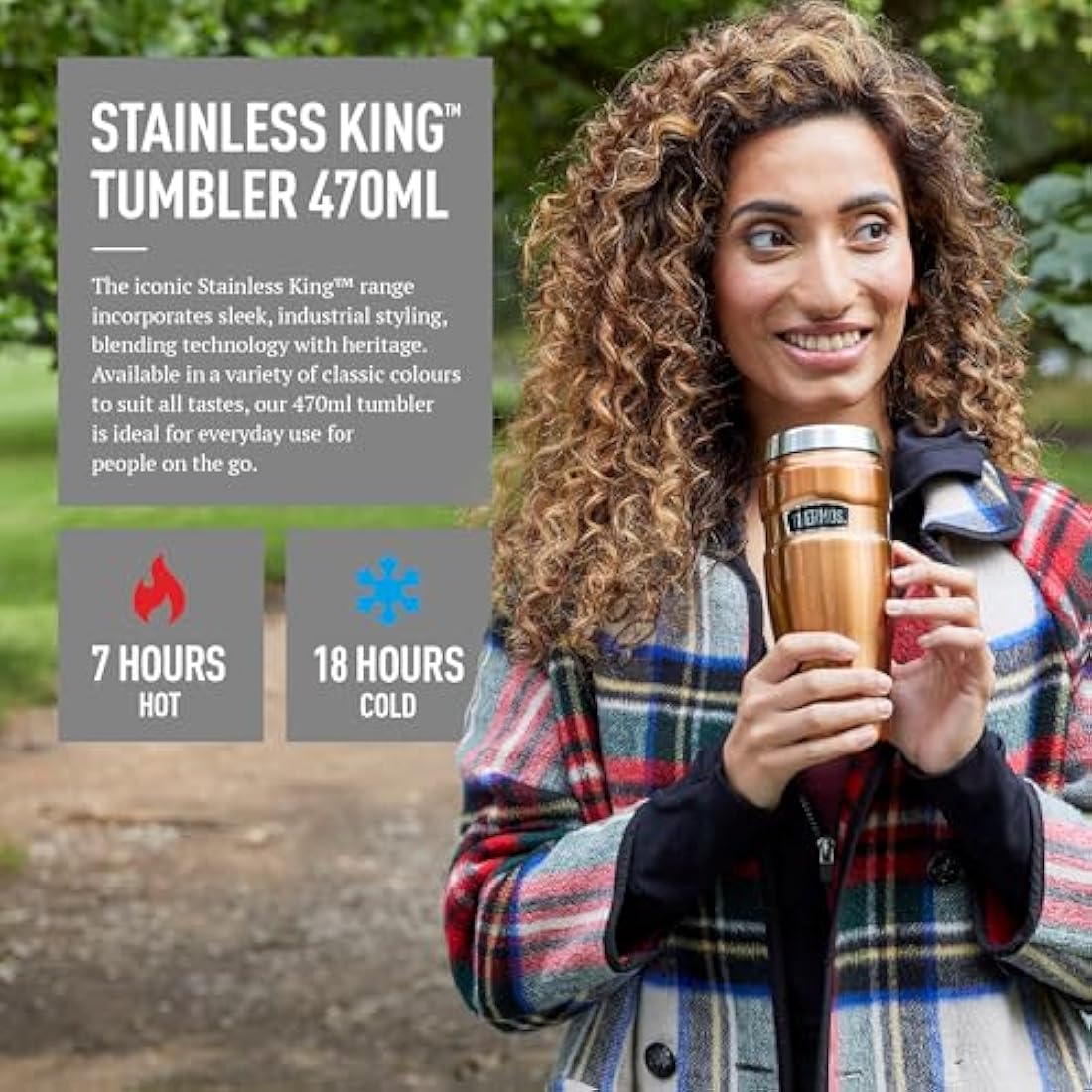 Thermos Stainless King Travel Tumbler – 470ml Insulated Flask in Gun Metal