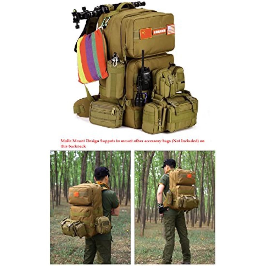 YuanWen 55L Tactical Backpack | Water Resistant MOLLE Hiking Rucksack