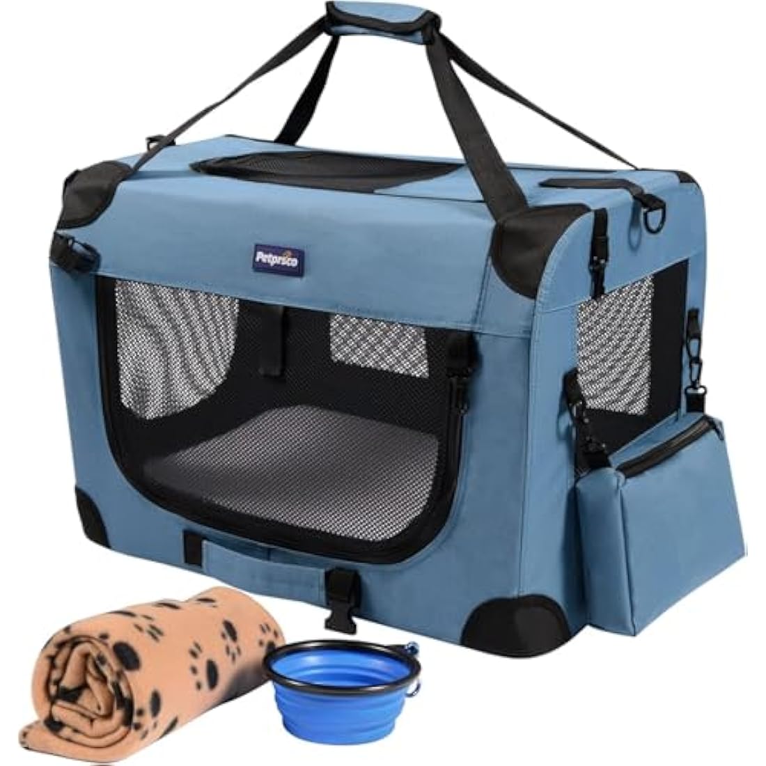 Petprsco Portable Collapsible Dog Crate | Soft Foldable Pet Carrier with Mat